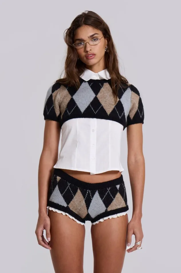 Jaded London Clara Argyle Knit 2 In 1 Top Women CoOrds