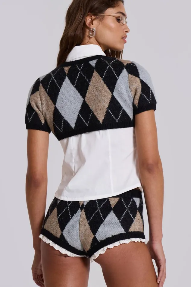 Jaded London Clara Argyle Knit 2 In 1 Top Women CoOrds