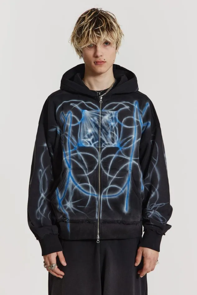 Jaded London Cold F33t Airbrushed Zip Up Hoodie Men Hoodies and Sweatshirts