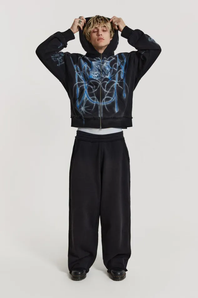 Jaded London Cold F33t Airbrushed Zip Up Hoodie Men Hoodies and Sweatshirts