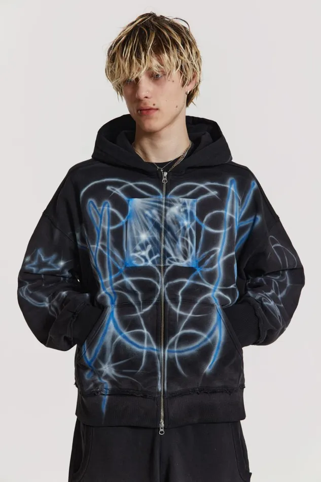 Jaded London Cold F33t Airbrushed Zip Up Hoodie Men Hoodies and Sweatshirts