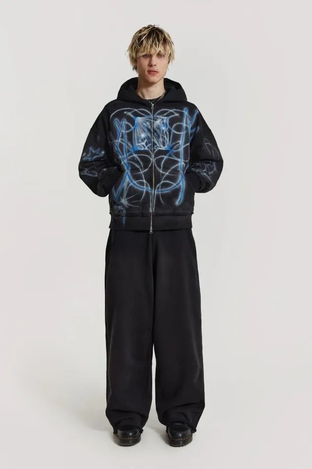 Jaded London Cold F33t Airbrushed Zip Up Hoodie Men Hoodies and Sweatshirts
