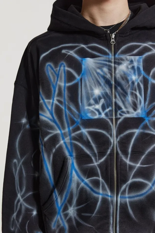 Jaded London Cold F33t Airbrushed Zip Up Hoodie Men Hoodies and Sweatshirts