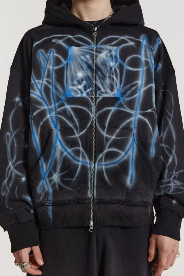 Jaded London Cold F33t Airbrushed Zip Up Hoodie Men Hoodies and Sweatshirts