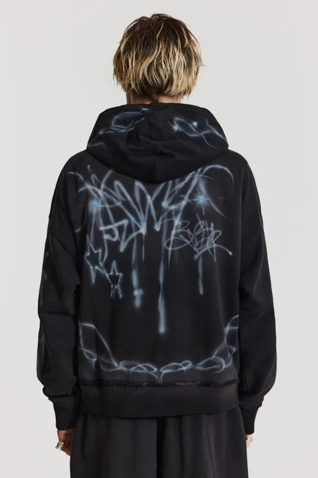 Jaded London Cold F33t Airbrushed Zip Up Hoodie Men Hoodies and Sweatshirts