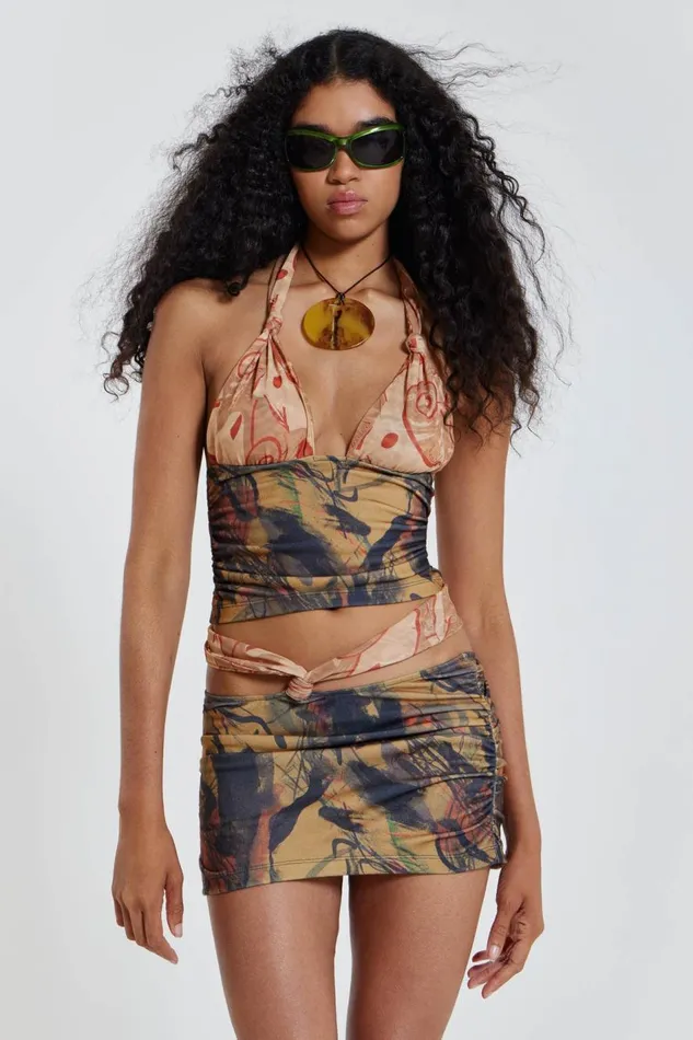 Jaded London Contrast Print Knotted Beach Top Women Beach CoOrds