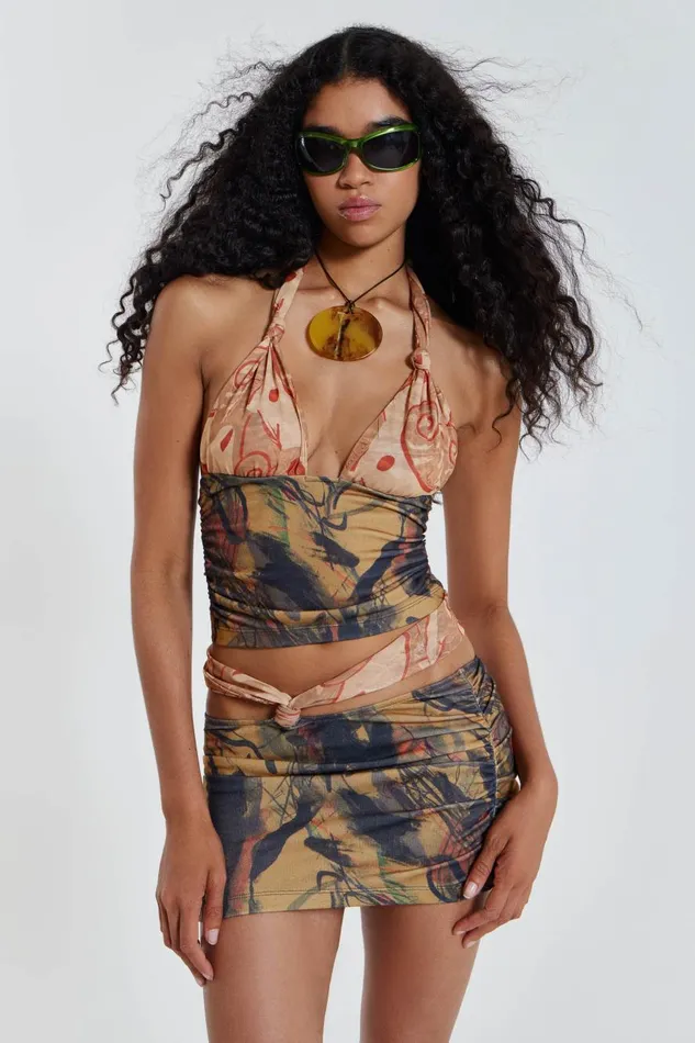 Jaded London Contrast Print Knotted Beach Top Women Beach CoOrds