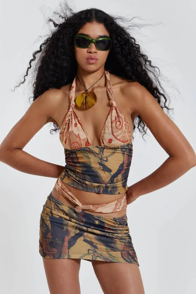 Jaded London Contrast Print Knotted Beach Top Women Beach CoOrds