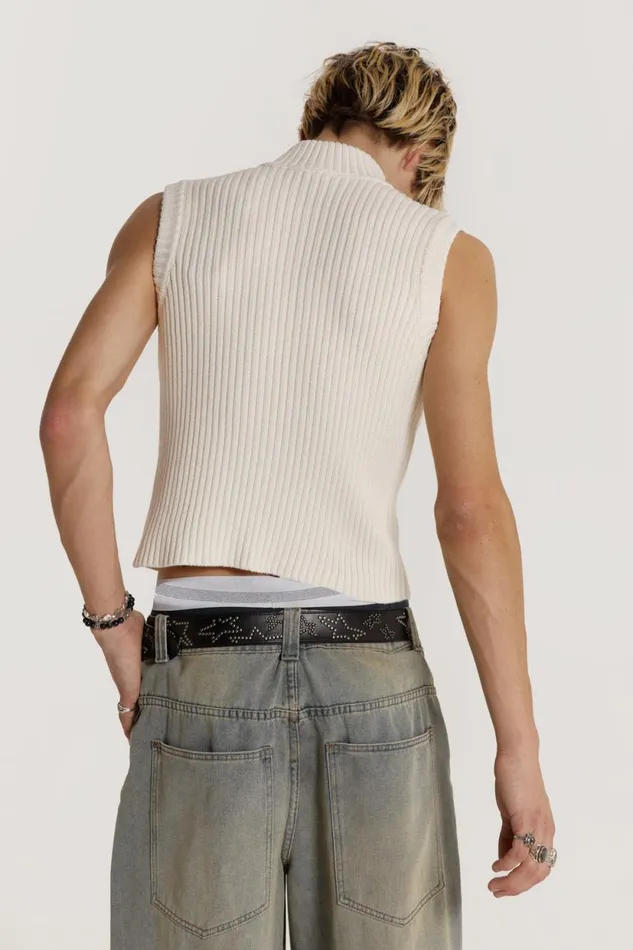 Jaded London Cream Sleeveless Zip Through Men TShirts and Vests