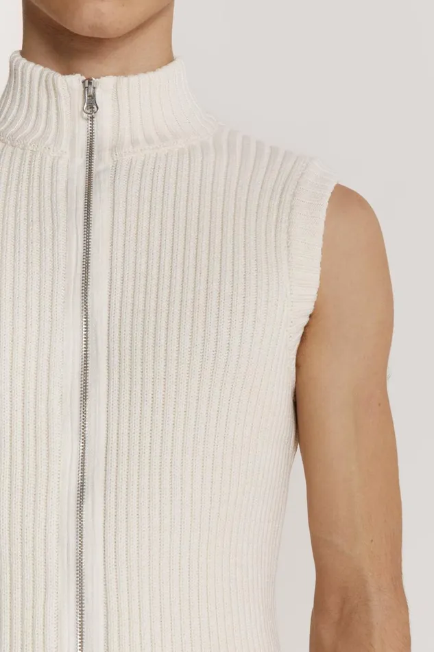 Jaded London Cream Sleeveless Zip Through Men TShirts and Vests