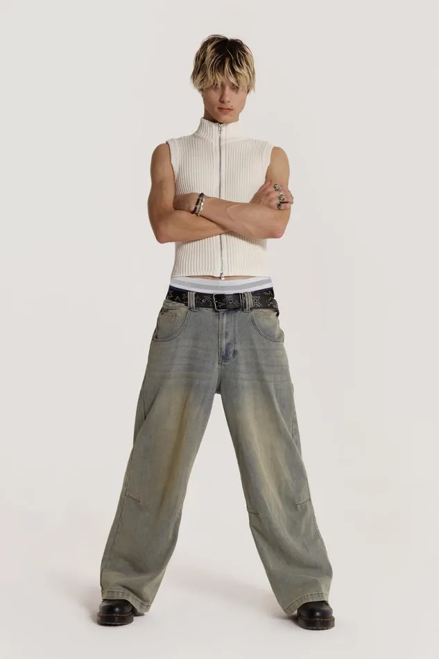 Jaded London Cream Sleeveless Zip Through Men TShirts and Vests