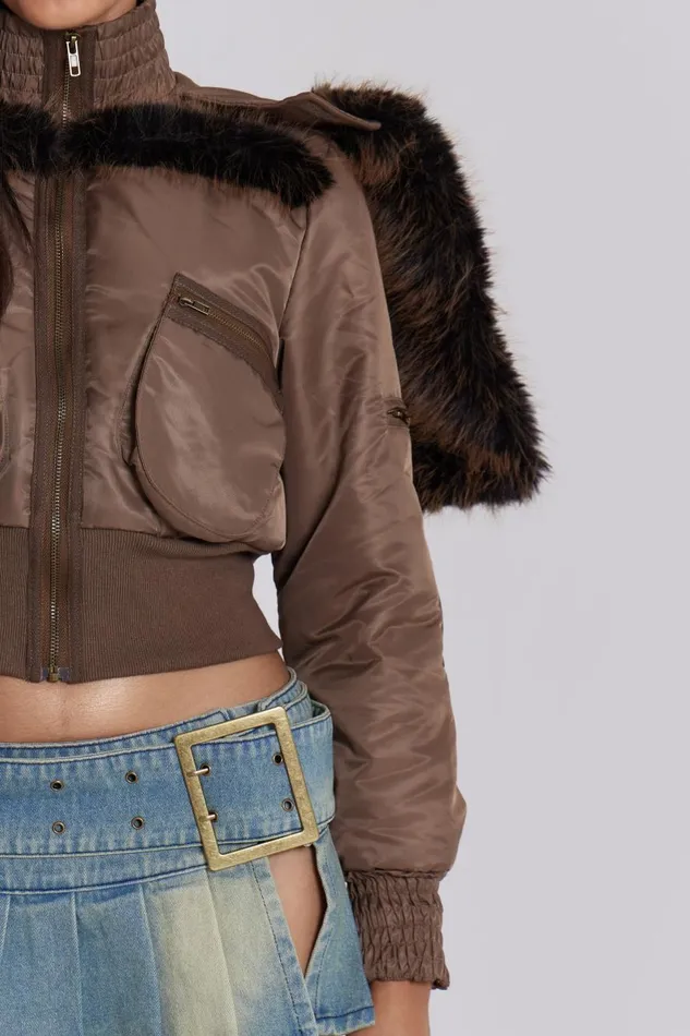 Jaded London Cropped Jacket With Fur Hood Women Outerwear