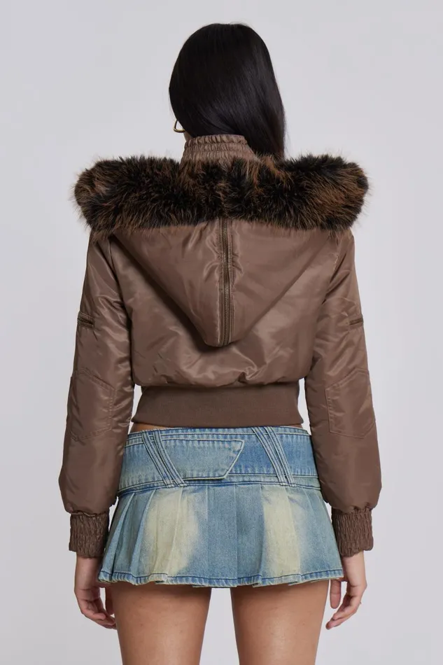 Jaded London Cropped Jacket With Fur Hood Women Outerwear
