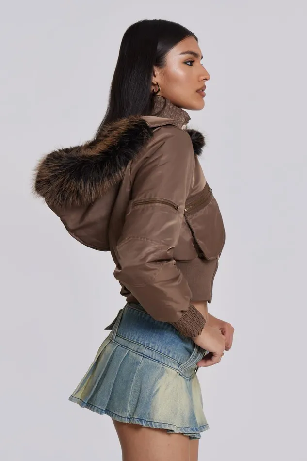 Jaded London Cropped Jacket With Fur Hood Women Outerwear