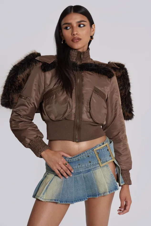 Jaded London Cropped Jacket With Fur Hood Women Outerwear