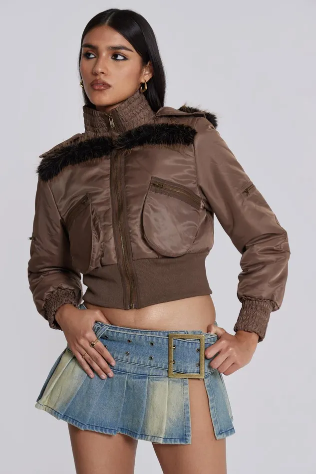 Jaded London Cropped Jacket With Fur Hood Women Outerwear