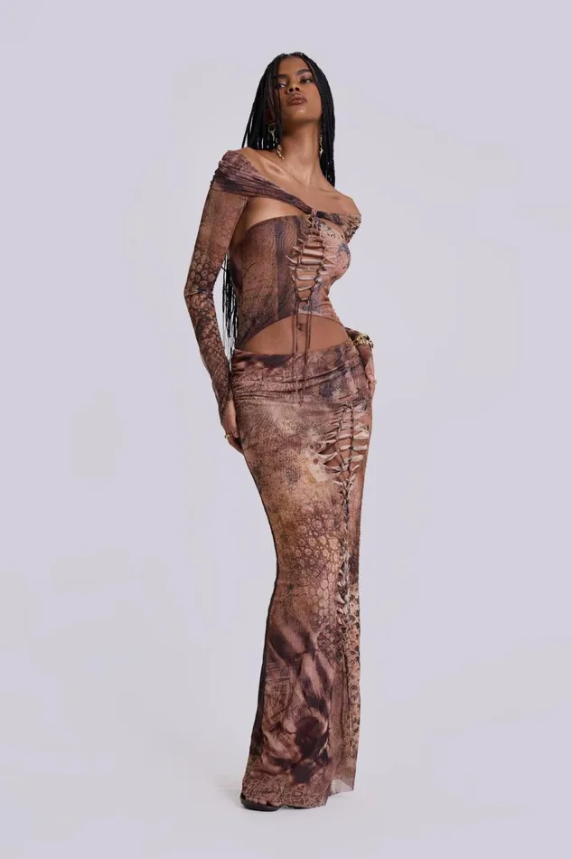 Jaded London Dahna Macrame Mesh Maxi Dress Women Maxi Dresses