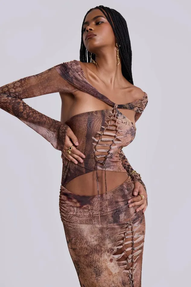 Jaded London Dahna Macrame Mesh Maxi Dress Women Maxi Dresses
