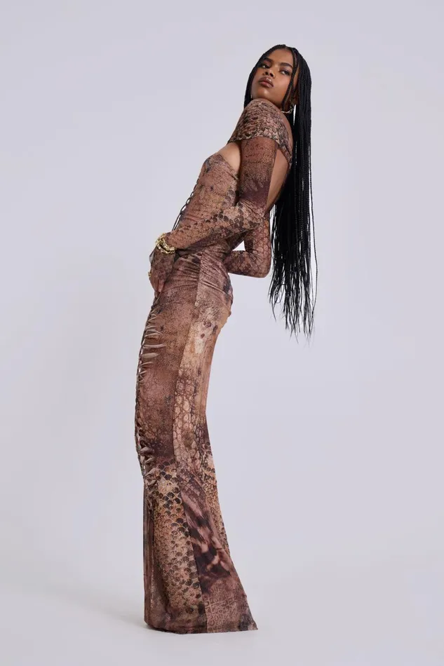 Jaded London Dahna Macrame Mesh Maxi Dress Women Maxi Dresses