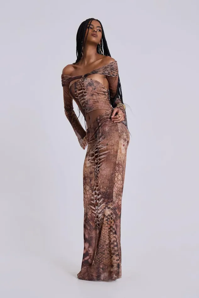 Jaded London Dahna Macrame Mesh Maxi Dress Women Maxi Dresses