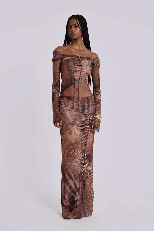 Jaded London Dahna Macrame Mesh Maxi Dress Women Maxi Dresses