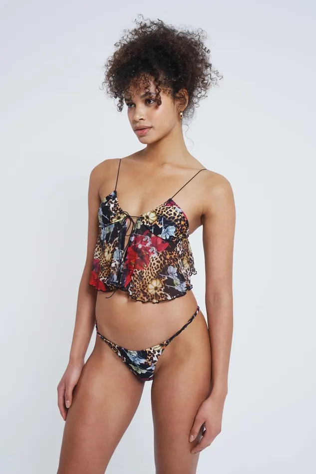 Jaded London Dark Romantic Leopard Print Scrunch Bikini Top With Sheer Panels Women Bikini Tops