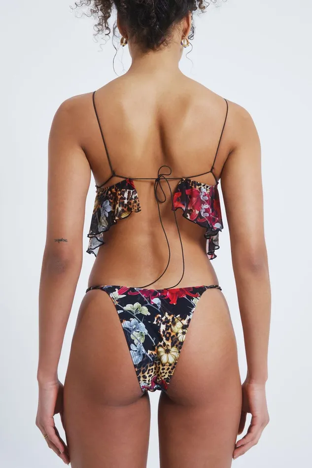 Jaded London Dark Romantic Leopard Print Scrunch Bikini Top With Sheer Panels Women Bikini Tops