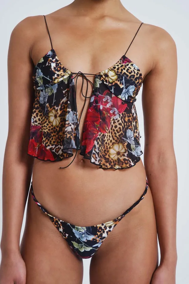 Jaded London Dark Romantic Leopard Print Scrunch Bikini Top With Sheer Panels Women Bikini Tops