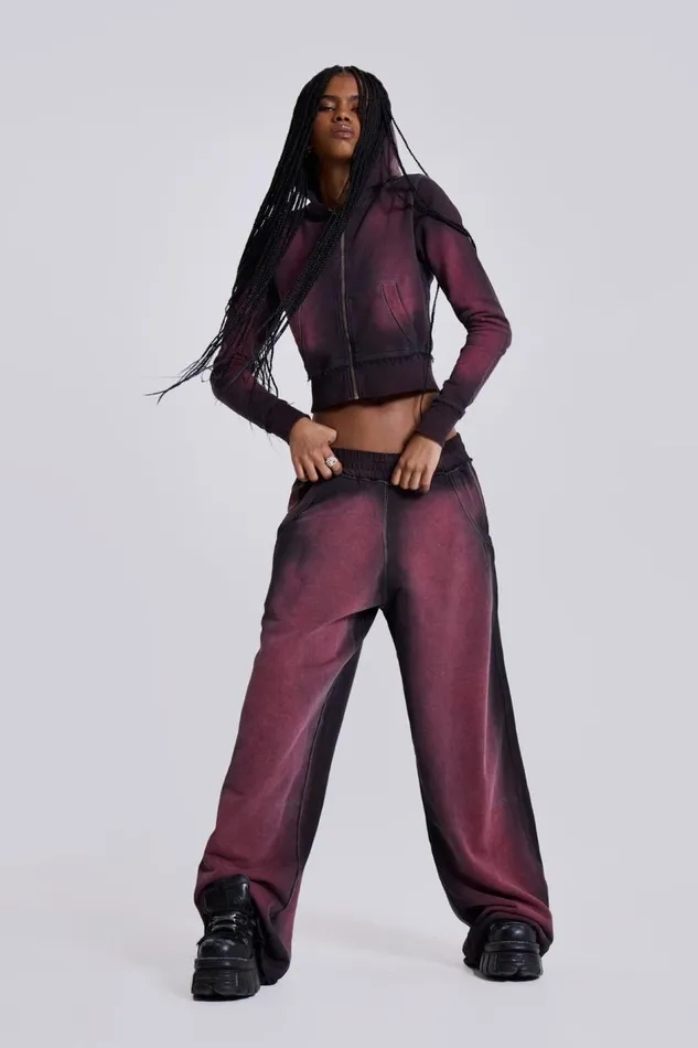 Jaded London Deep Red Fade Mini Monster Hoodie Women CoOrds