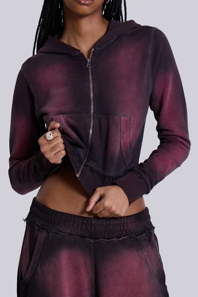 Jaded London Deep Red Fade Mini Monster Hoodie Women CoOrds