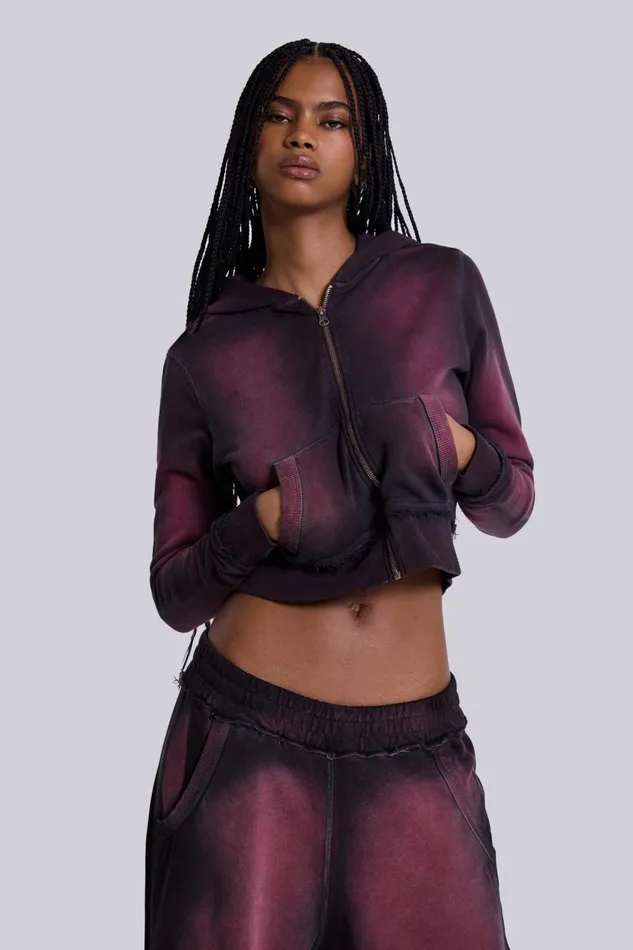 Jaded London Deep Red Fade Mini Monster Hoodie Women CoOrds