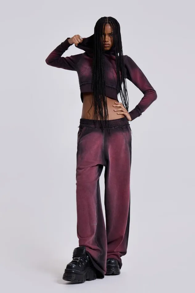 Jaded London Deep Red Fade Mini Monster Hoodie Women CoOrds