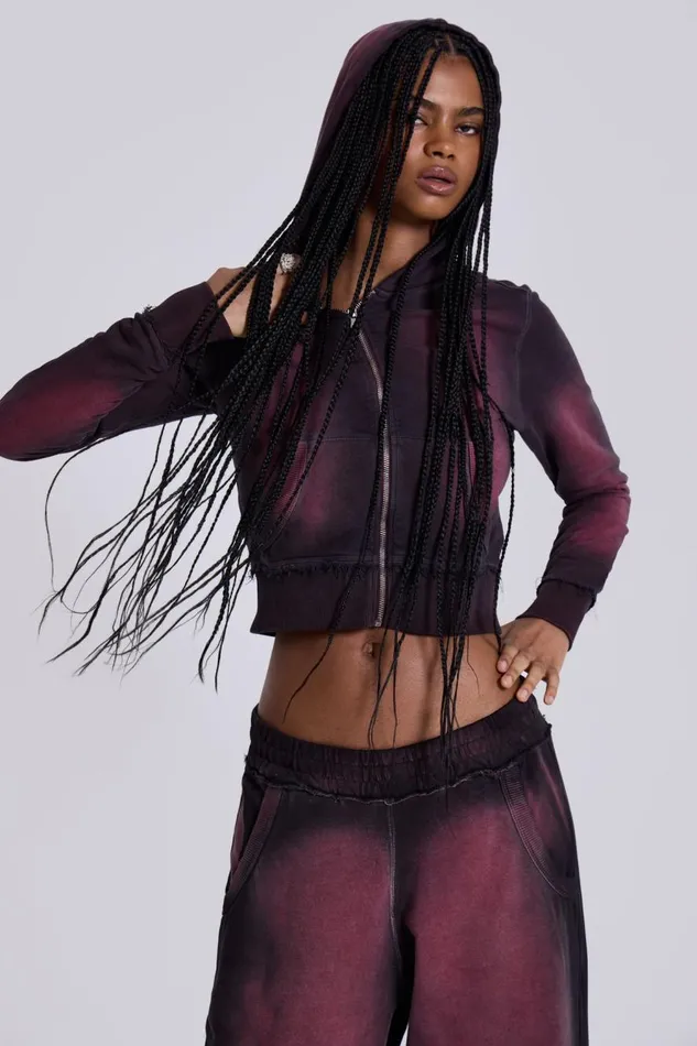 Jaded London Deep Red Fade Mini Monster Hoodie Women CoOrds
