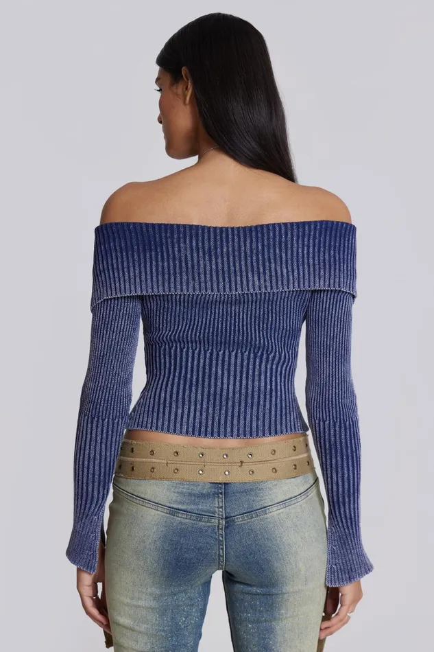 Jaded London Denim Look Knitted Long Sleeve Top Women Knitwear