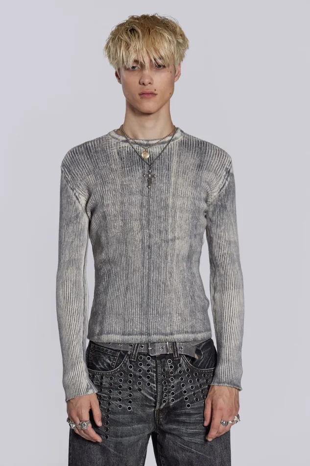 Jaded London Dirty White Scrape Knit Men Knitwear