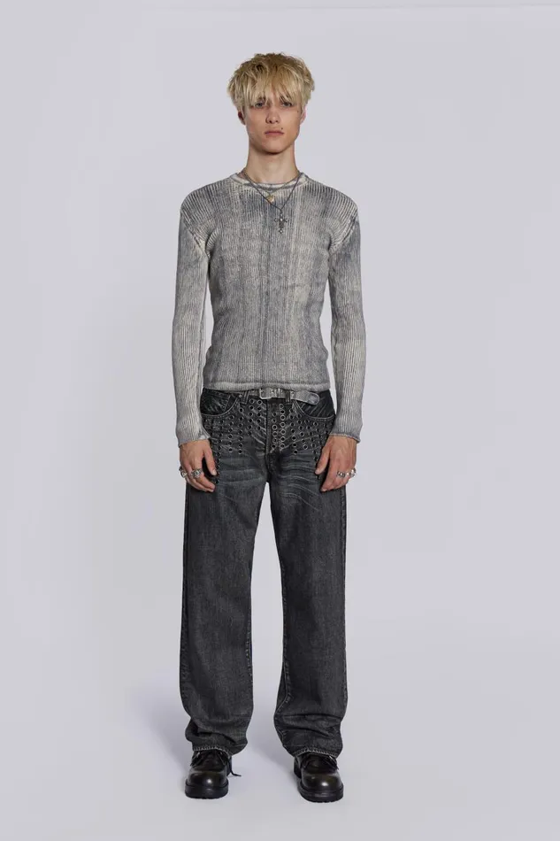 Jaded London Dirty White Scrape Knit Men Knitwear