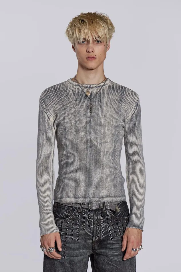 Jaded London Dirty White Scrape Knit Men Knitwear