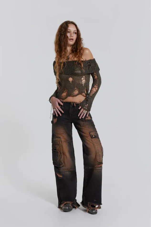 Jaded London Distressed Denim Cargo Jeans Women Jeans