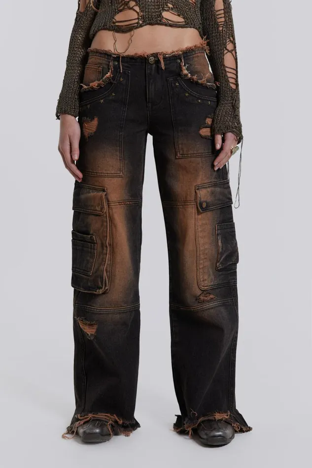 Jaded London Distressed Denim Cargo Jeans Women Jeans