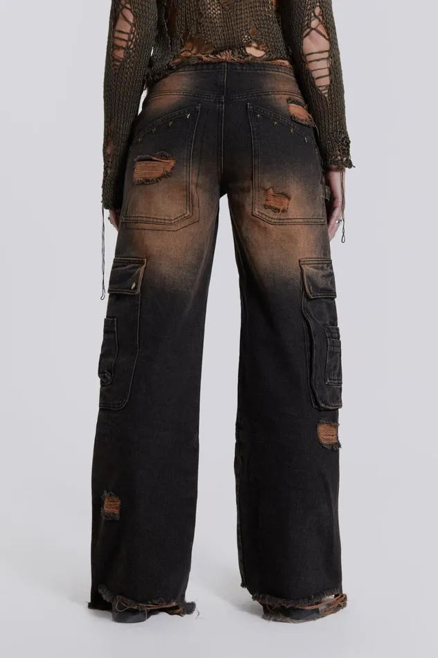 Jaded London Distressed Denim Cargo Jeans Women Jeans