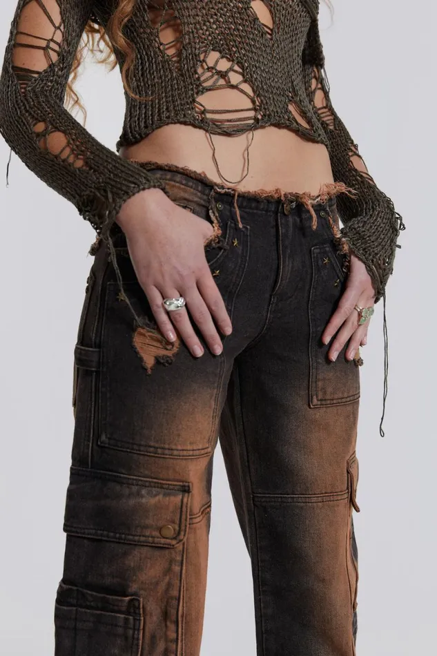 Jaded London Distressed Denim Cargo Jeans Women Jeans