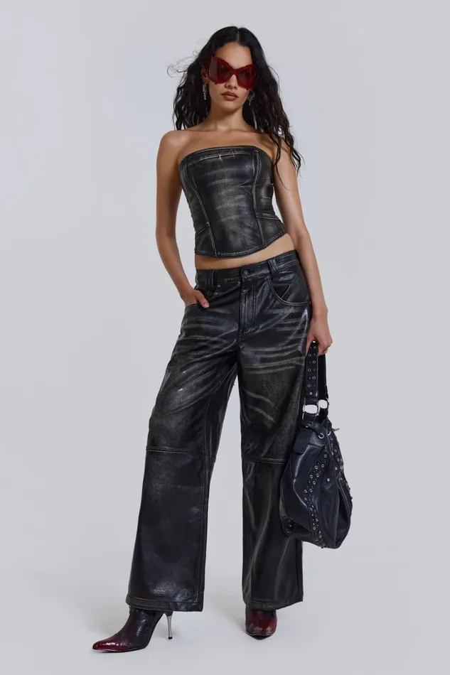 Jaded London Distressed Vegan Leather Colossus Fit Trousers Women CoOrds