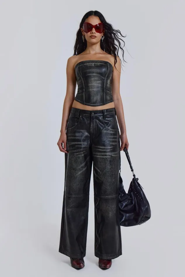 Jaded London Distressed Vegan Leather Colossus Fit Trousers Women CoOrds