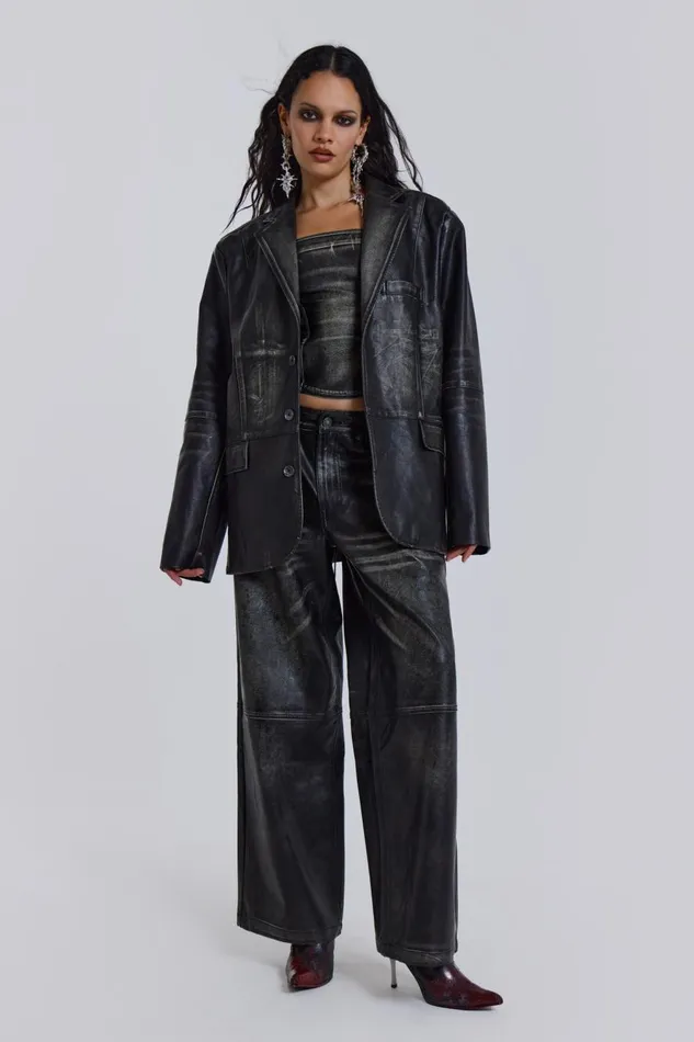 Jaded London Distressed Vegan Leather Colossus Fit Trousers Women CoOrds