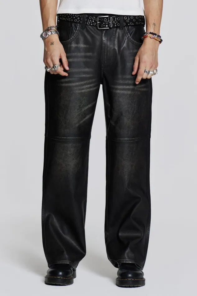 Jaded London Distressed Vegan Leather Straight Leg Jeans Men Trousers and Pants Jaded London Distressed Vegan Leather Straight Leg Jeans Men Trousers and Pants