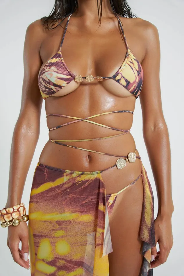 Jaded London Earthy Swirl Print Micro Triangle Bikini Top Women Bikini Tops