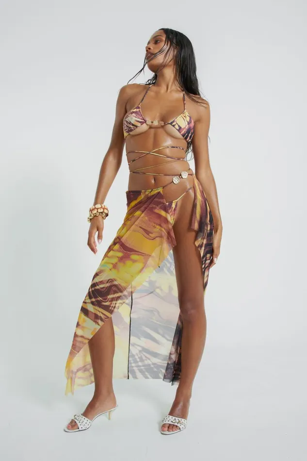 Jaded London Earthy Swirl Print Micro Triangle Bikini Top Women Bikini Tops