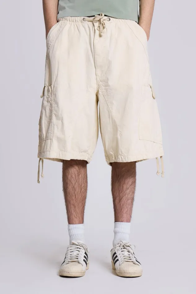 Jaded London Ecru Oversized Cargo Shorts Men Parachute Pants