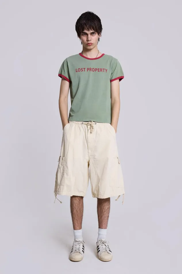 Jaded London Ecru Oversized Cargo Shorts Men Parachute Pants