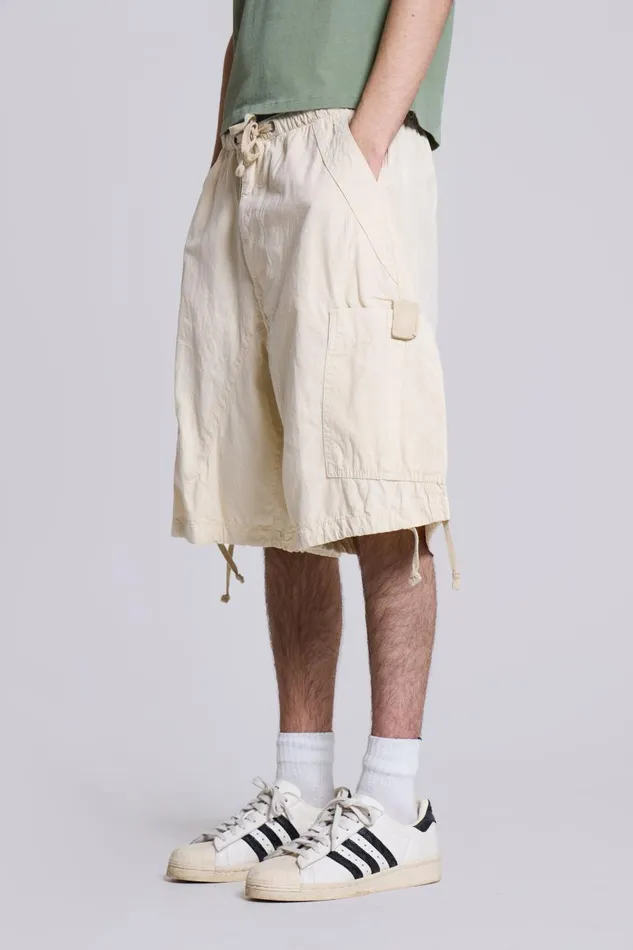 Jaded London Ecru Oversized Cargo Shorts Men Parachute Pants